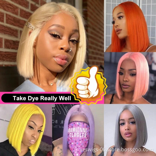 Yeswigs 1B Pink Red Grey 613 Honey Blonde Short Bob Wig Raw Indian Virgin Human Hair Straight Lace Front Wig Bob Human Hair Wigs